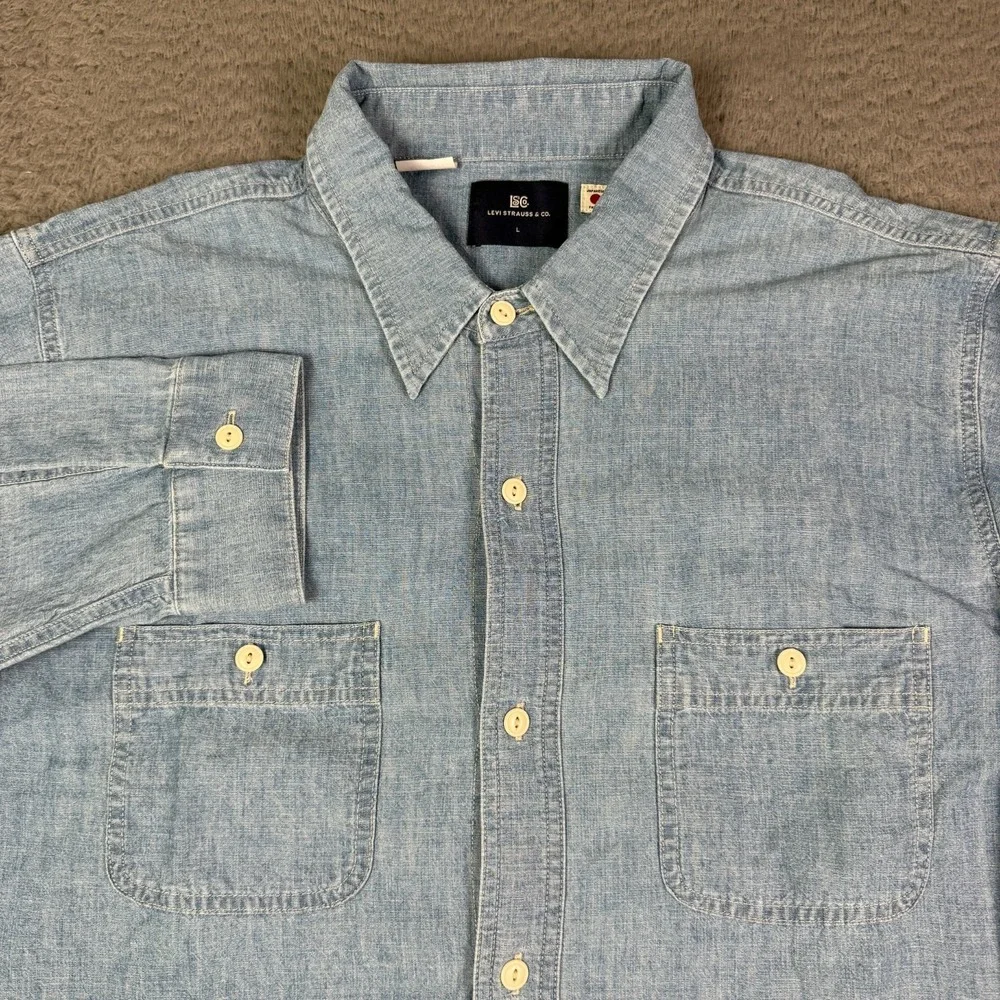 Levi's Blue Tab Work Shirt Mens Large Japanese Chambray Cat Eye Buttons